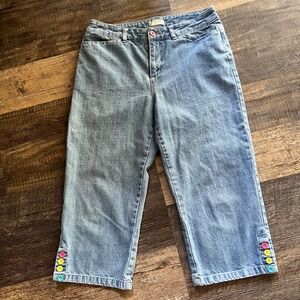 Christopher & Banks Denim Capris Colorful Button Accent‎ Cropped Jeans Size 10